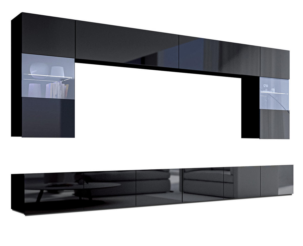 WOHNWAND Kossana 1 Modern Schwarz 300/154/43 cm Stilvoll - Schwarz, Holzwerkstoff/Kunststoff (300/154/43cm) - AX Living