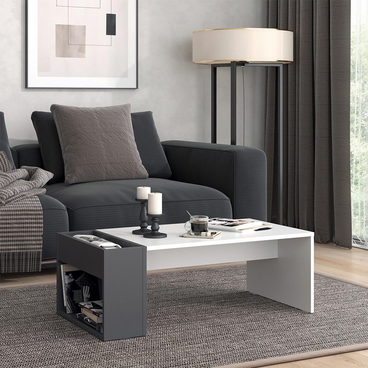 COUCHTISCH Chris Weiß/Anthrazit 95 x 49.4 cm - Anthrazit/Weiß, Holzwerkstoff (49.4/95/34cm) - Vicco