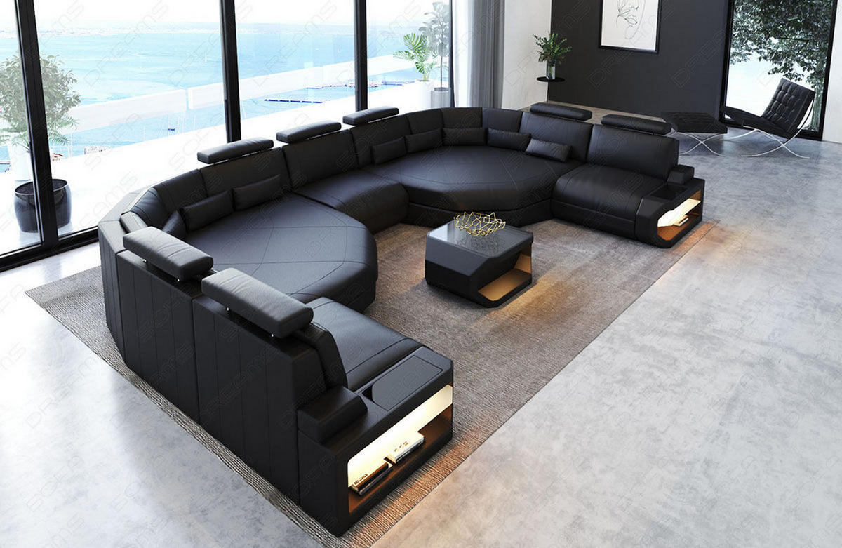 WOHNLANDSCHAFT Asti XXL - Schwarz, Leder (435/93/280cm) - Sofa Dreams