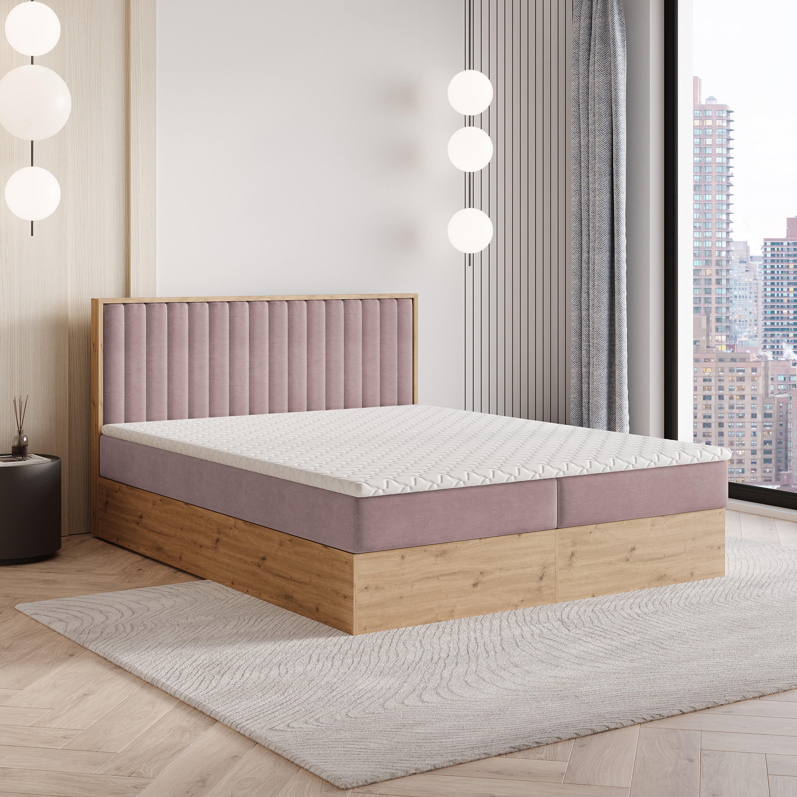 BOXBETT VARELI 140x200 cm mit Matratze und Topper - Rosa - Rosa, Holz (140/200cm) - MASSENO