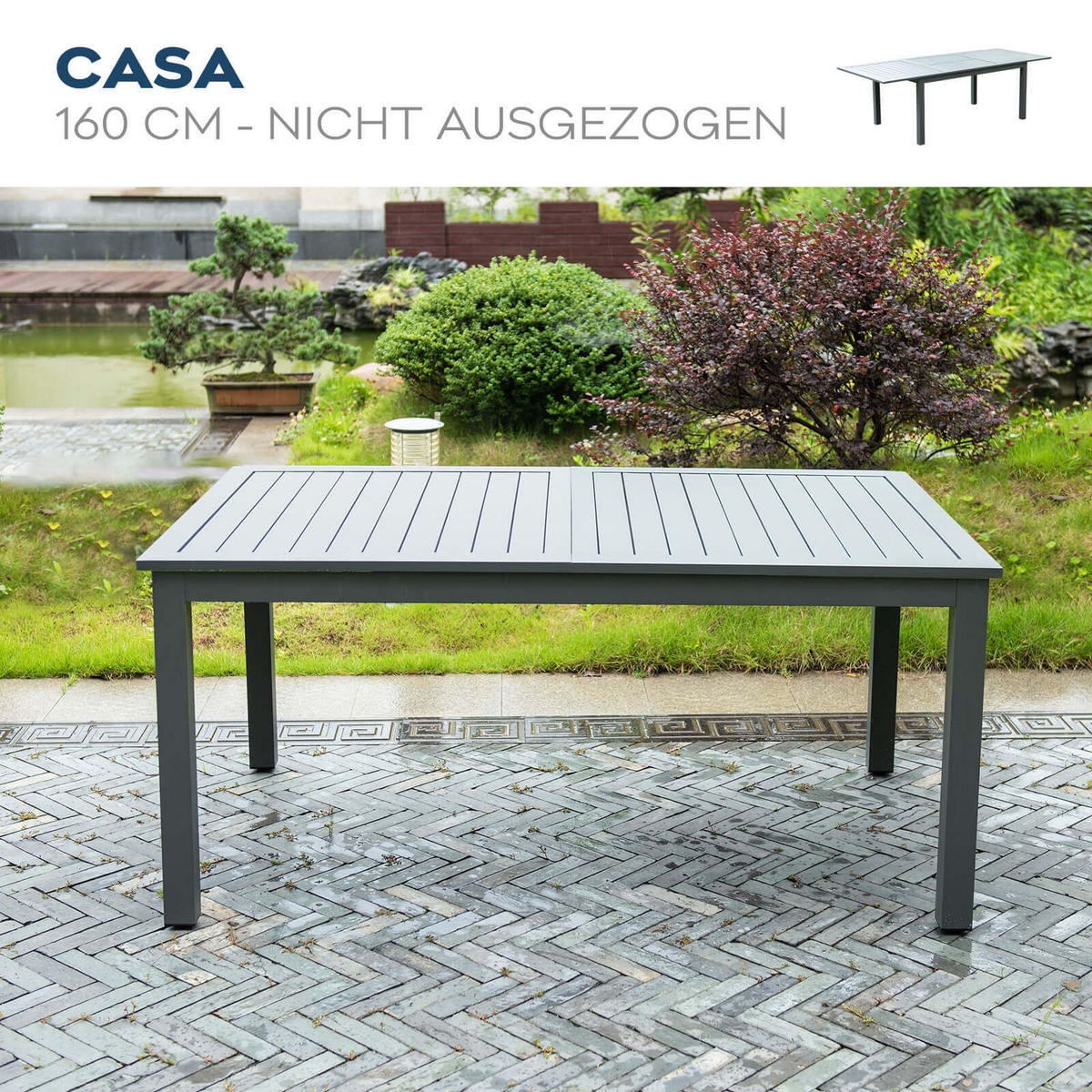 GARTEN-SITZGRUPPE ausziehbar CASA MADERA - 160/240 x 100 cm 4 Stühle - Anthrazit/Hellgrau, Glas/Metall - Home Deluxe