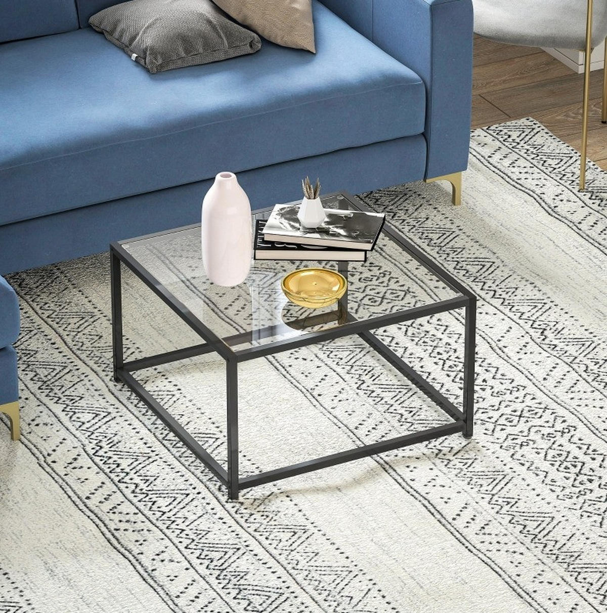 COUCHTISCH aus Hartglas und Stahl 68x68x39 cm in Schwarz - Schwarz, Glas (68/68/39cm) - Modfu