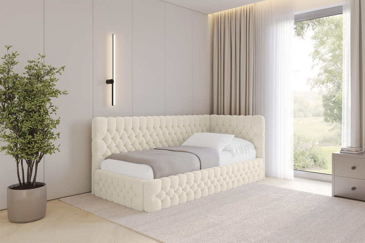EINZELLBETT Jugendbett mit Bettkasten, Links - MULY 90x200 Beige - Champagner, Holzwerkstoff/Textil (90/200cm) - ALTDECOR