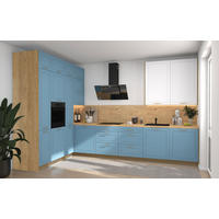 L-FORM KÜCHENZEILE Bari (16-tlg) Eiche Artisan / Pastellblau - Signalweiß - Blau, Holzwerkstoff/Metall (347/243/202cm) - Feldmann-Wohnen
