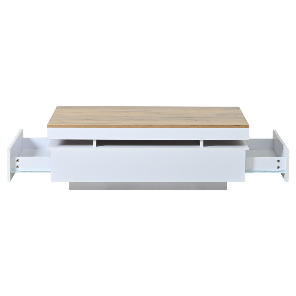 COUCHTISCH 100/50/35 cm weiß/holzfarben aus Spanplatte mit 2 Schubladen und LED-Beleuchtung - Weiß, Holzwerkstoff (100/50/35cm) - OKWISH
