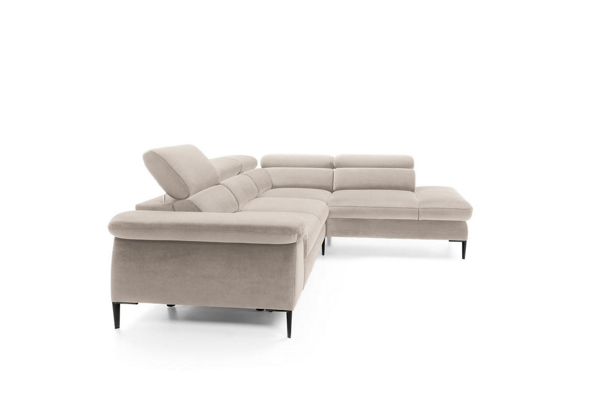 ECKSOFA MESTO Beige Velours-Stoff mit Schlaffunktion - Beige, Holz (280/214cm) - MASSENO
