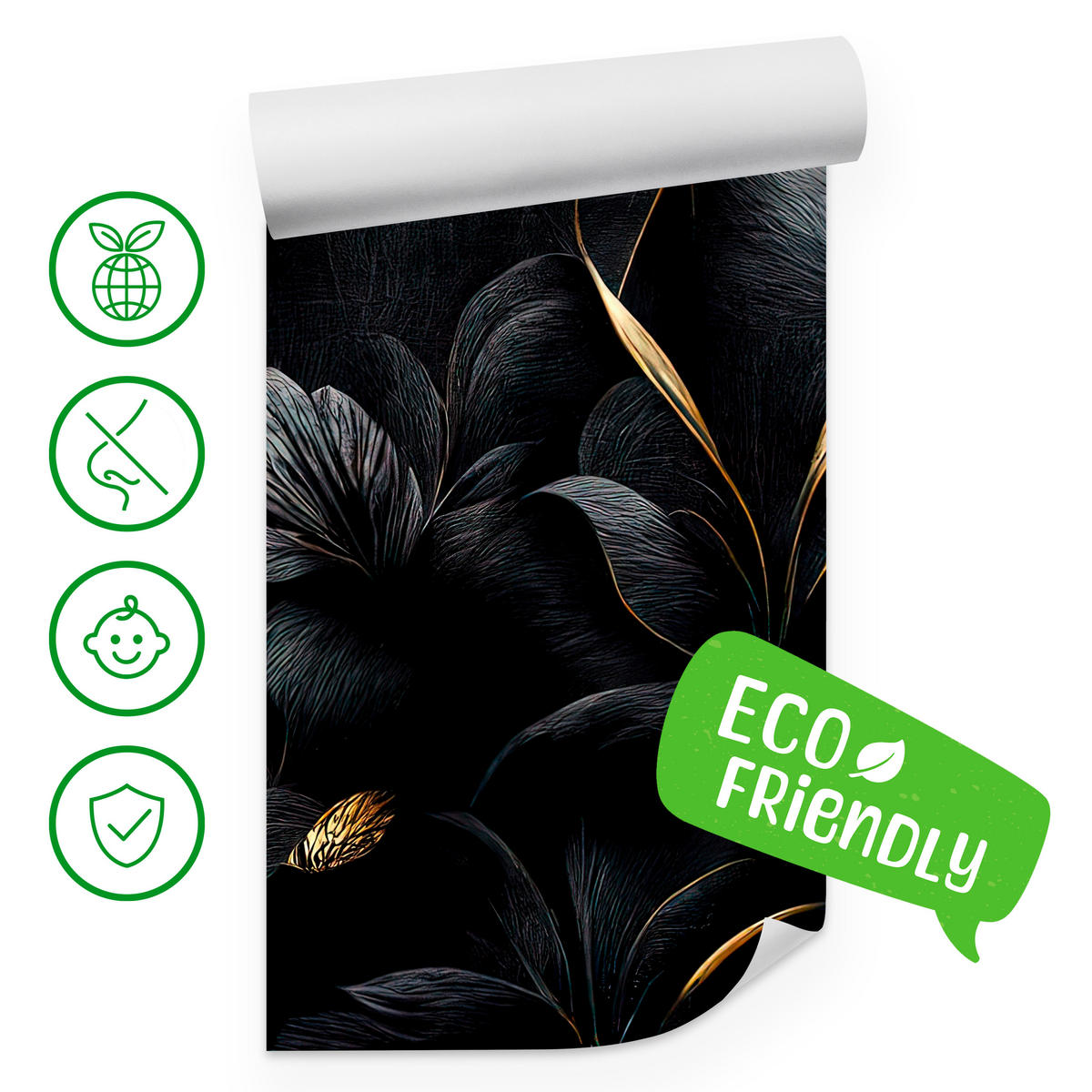 FOTOTAPETE für Wohnzimmer Schwarze Blätter Gold Luxus 400x280 - Goldfarben/Schwarz, Papier (400/280cm) - Muralo