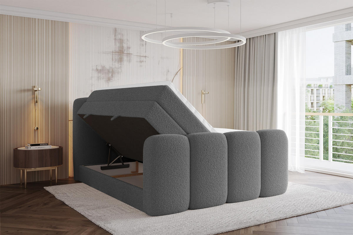 BOXSPRINGBETT mit Matratze H3/H4 - NINA-Z KING - 160x200 cm Grau - Titanfarben, Holzwerkstoff (160/200cm) - ALTDECOR