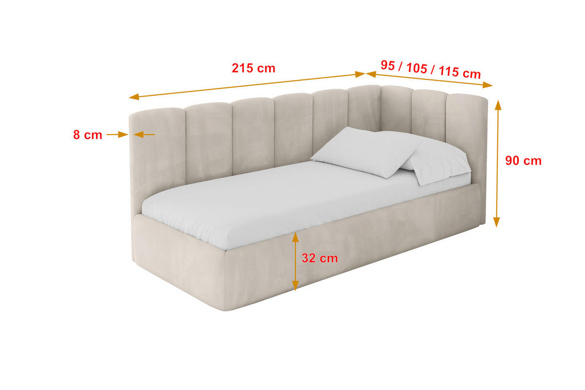 EINZELLBETT Jugendbett mit Bettkasten, Links - DEXY 90x200 Beige - Ecru, Holzwerkstoff/Textil (90/200cm) - ALTDECOR