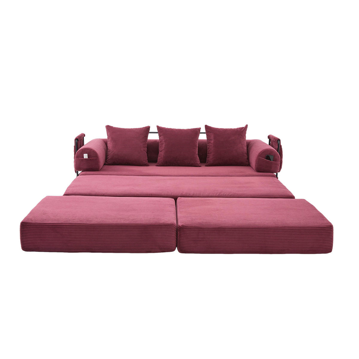 ECKSOFA DE-33795 modular mit 3 Kissen und Hocker Bordeauxrot - Weinrot, Metall (200/190cm) - ComfortXL