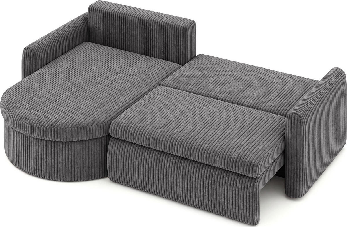 ECKSOFA Cora mit Schlaffunktion & Stauraum, Universell Rechts/Links, Grau Cord Chenille 260/82/160 cm - Schwarz/Grau, Kunststoff/Textil (250/160cm) - WFL GROUP