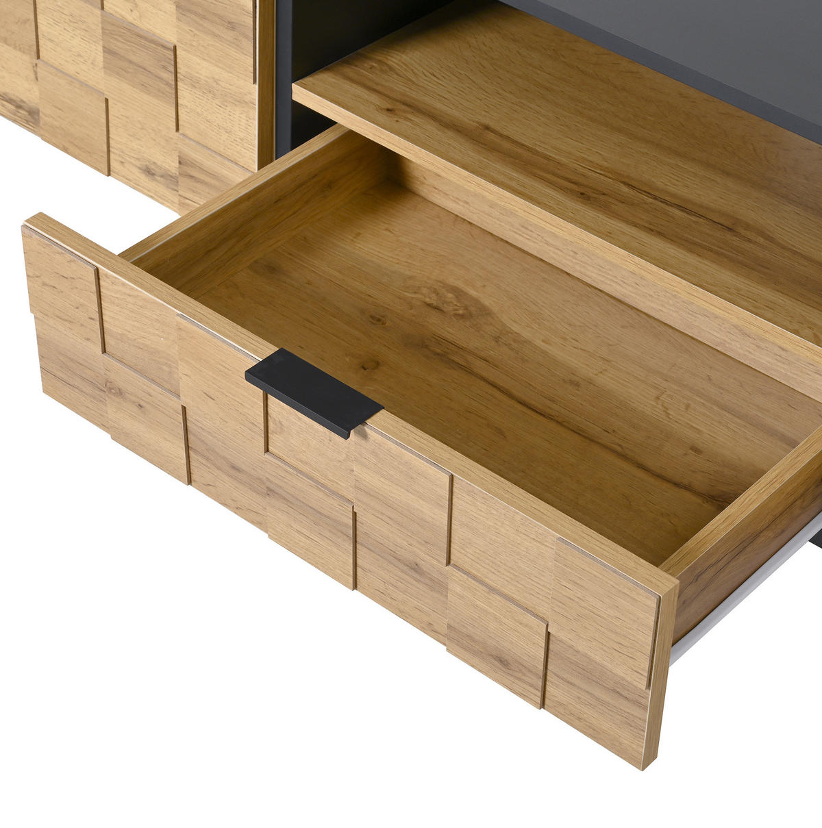 TV-LOWBOARD 170/35/44,5 cm Natur-Schwarz aus Spanplatte mit Mosaik-Türen - Naturfarben, Holzwerkstoff (35/44.5/170cm) - OKWISH