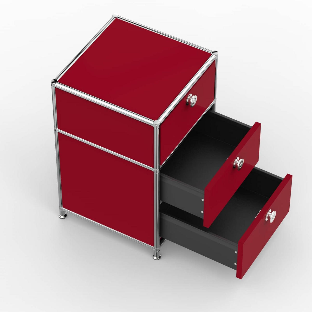 BÜRO-STANDCONTAINER, Metall, 40cm, 1 Schublade + 1 Doppelschublade, Rubinrot - Chromfarben/Silberfarben, Metall (40/62.7/39.7cm) - Versee