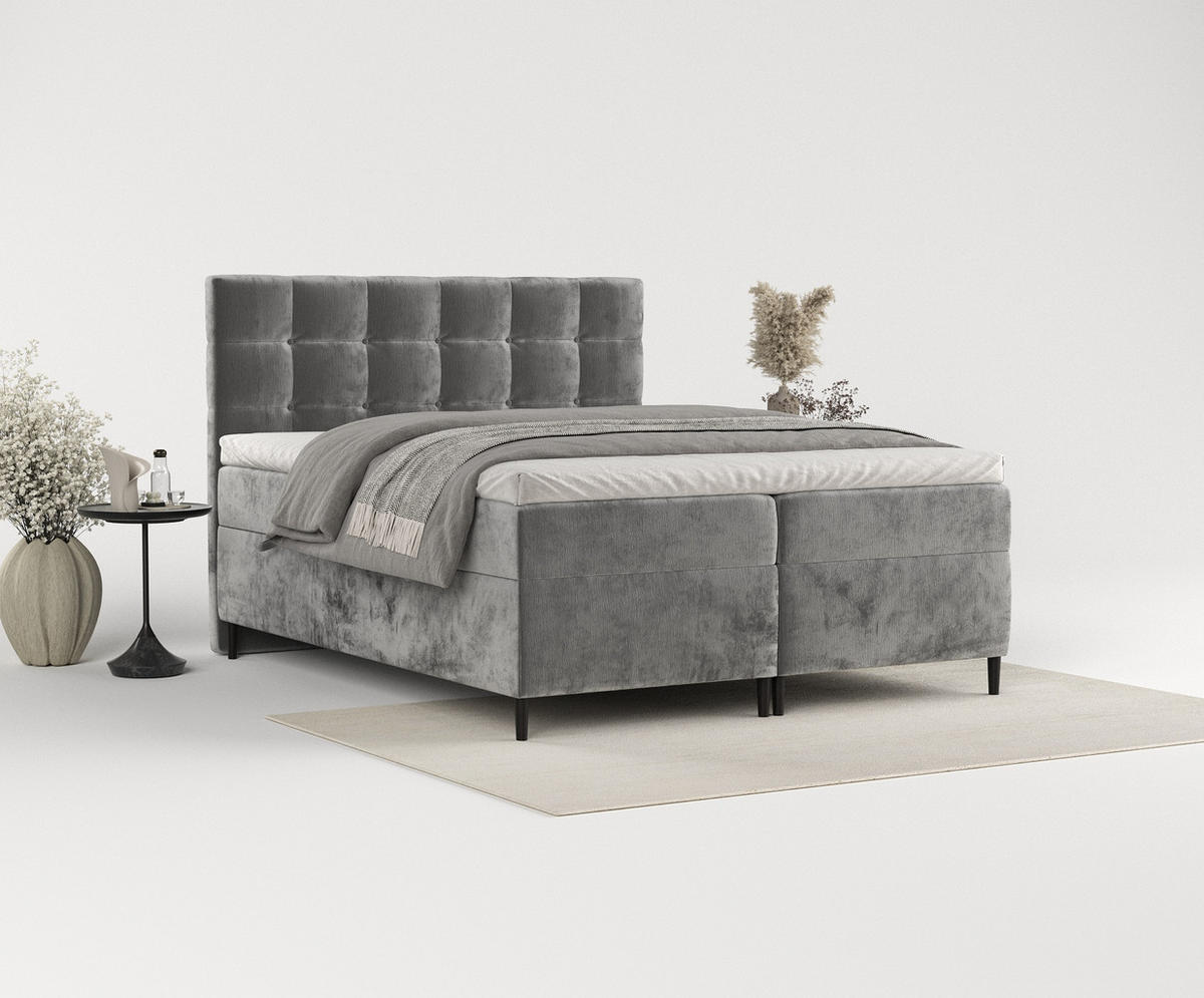 BOXBETT Urbaneo Grau 180/200 cm mit Taschenmatratze und Topper - Schwarz/Grau, Holz/Holzwerkstoff (180/200cm) - Maison de Reve