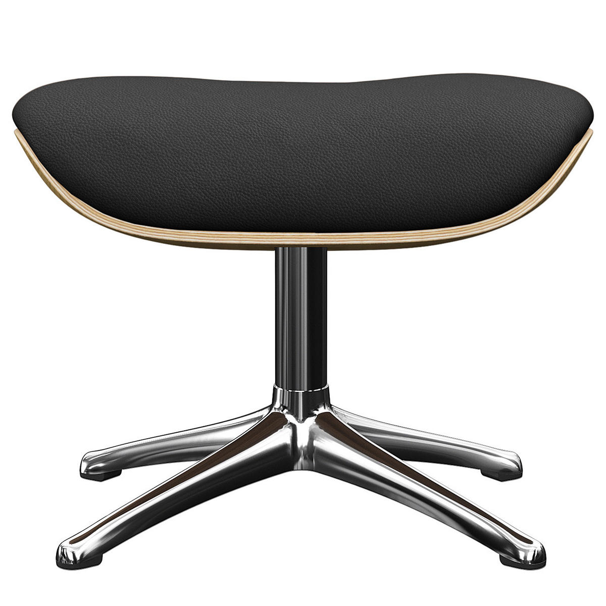 POLSTERHOCKER - Echtleder - Chromfarben/Schwarz, Leder/Holz (49/39/44cm) - home24