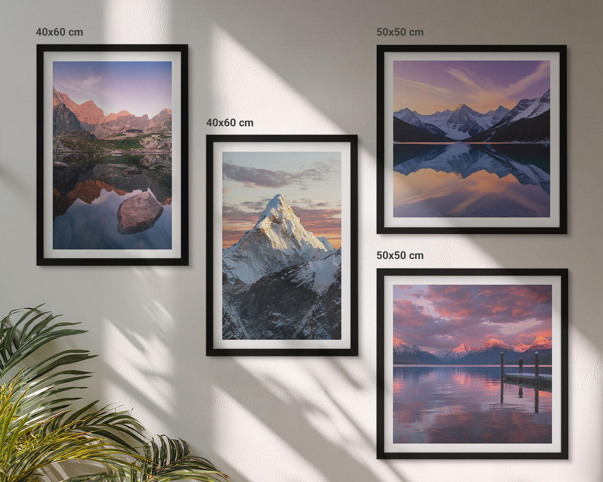 WANDBILDER 4er-Set - 50x50 cm & 40x60 cm Schwarzer Rahmen - Berglandschaften im Hintergrund - Schwarz, Kunststoff (50/50cm) - ArtPrintCave