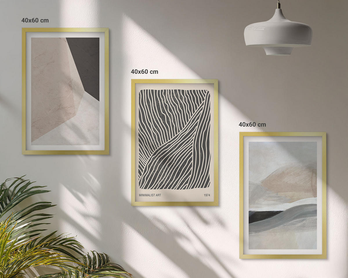 BILDER SET 3er Set - 40x60 cm Goldrahmen - Abstrakte Muster in Beige und Grau - Goldfarben, Kunststoff (40/60cm) - TULUP