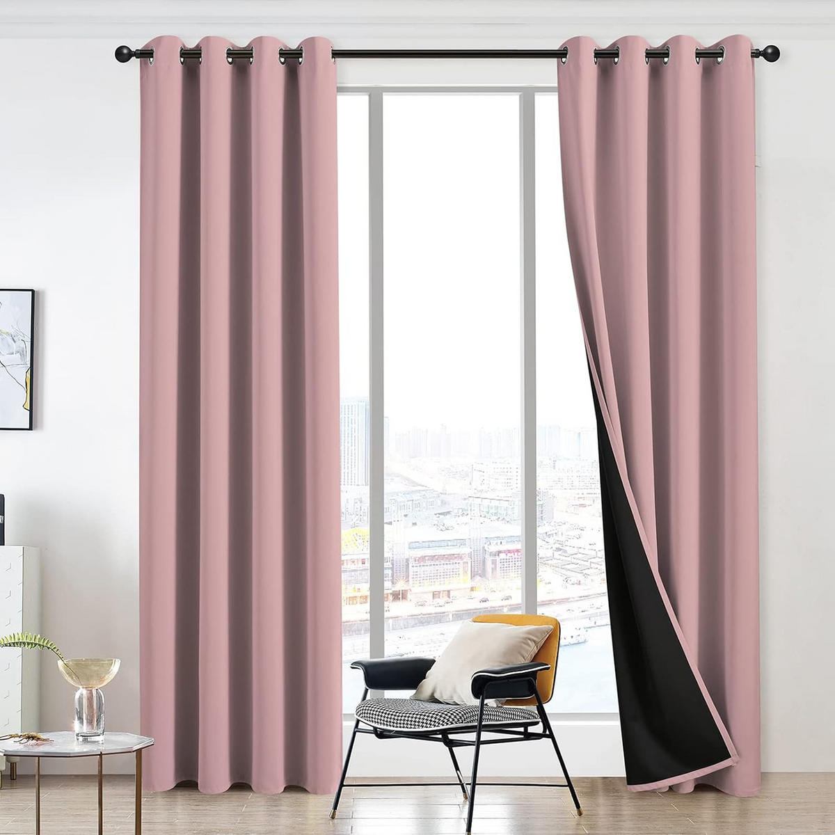 VERDUNKELUNGSVORHÄNGE, wärmeisolierend – 132 x 160 cm – 2 Stück, grau - Pink, Textil (132/160cm)