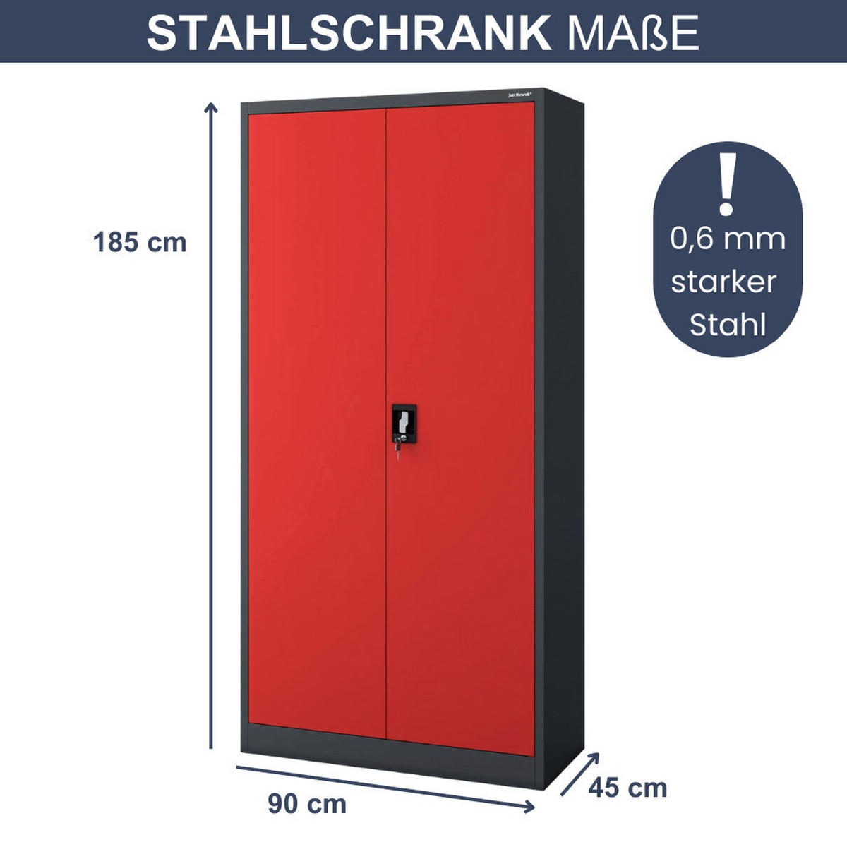 MEHRZWECKSCHRANK Metall abschließbar REKL 185x90x45cm Anthrazit-Rot - Anthrazit, Metall (90/185/45cm) - DELUKE
