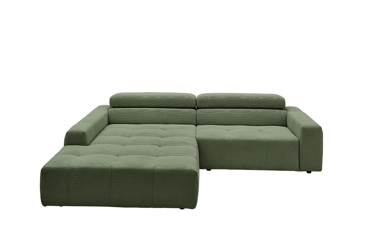 ECKSOFA MIT MOTORISCHEM SITZVORZUG RENO Grün Cord - Schwarz/Grün, Kunststoff/Textil (258/217cm) - KAWOLA