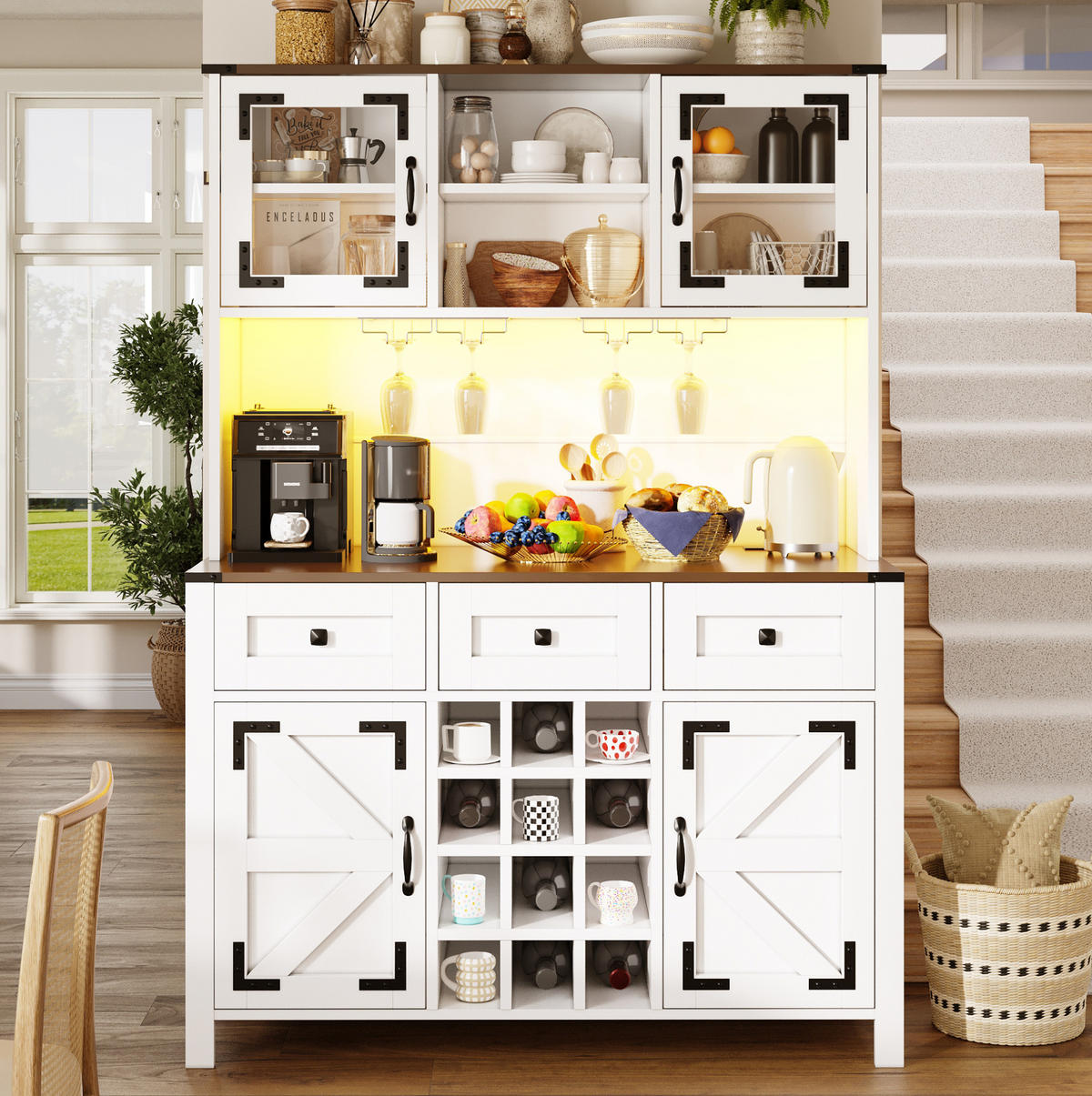 ANRICHTE 120/40/170 cm in Weiß mit LED-Beleuchtung und Steckdosenleiste - Weiß, Holzwerkstoff (120/170/40cm) - Flora Grace