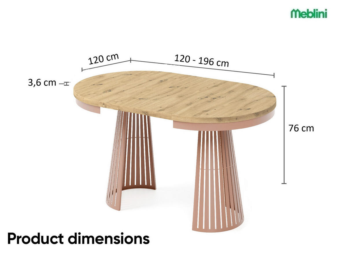 ESSTISCH Cone Bis - Eiche Artisan/Kupferfarben, Holzwerkstoff/Metall (120/120/76cm) - Meblini