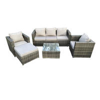 GARTENTISCHGRUPPE Polyrattan 6-Sitzer - Dunkelgrau, Metall - Fimous