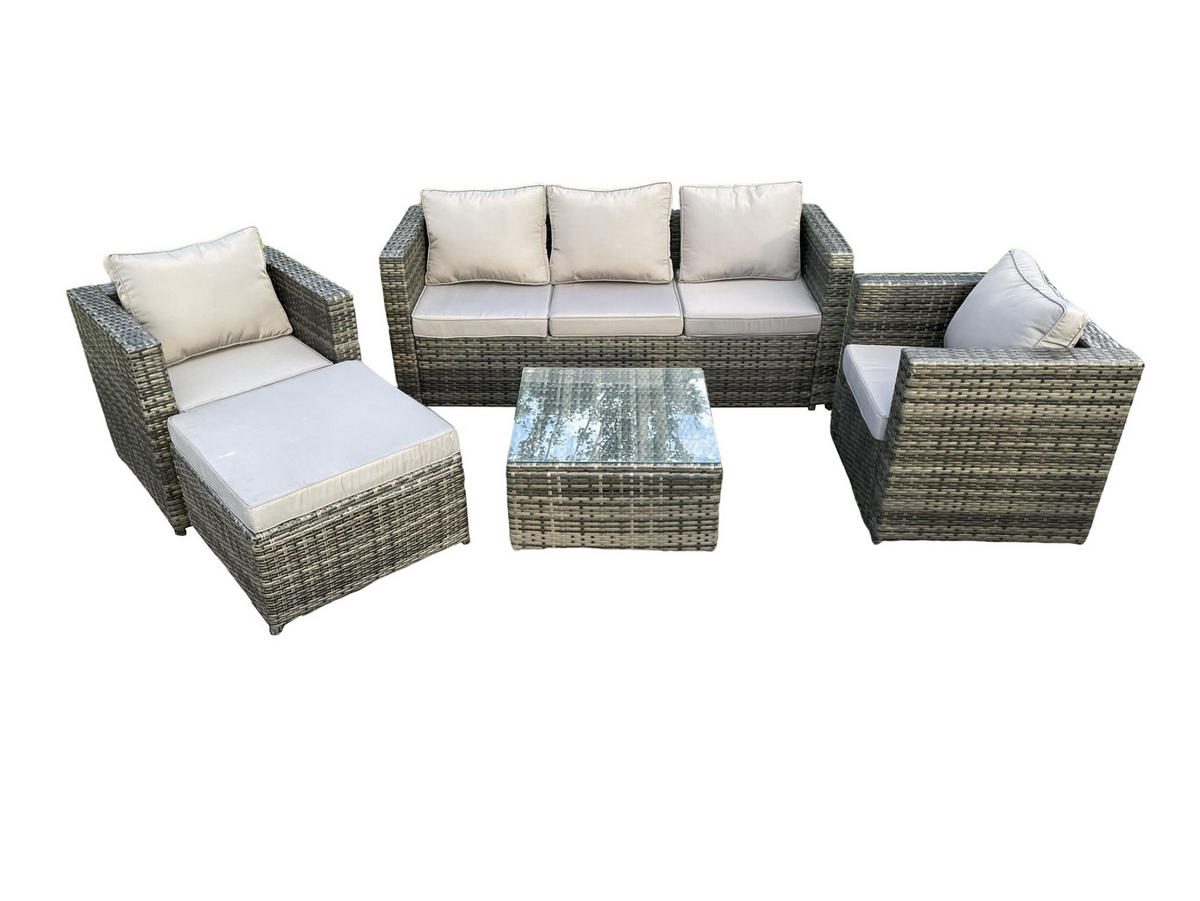 GARTENTISCHGRUPPE Polyrattan 6-Sitzer - Dunkelgrau, Metall - Fimous