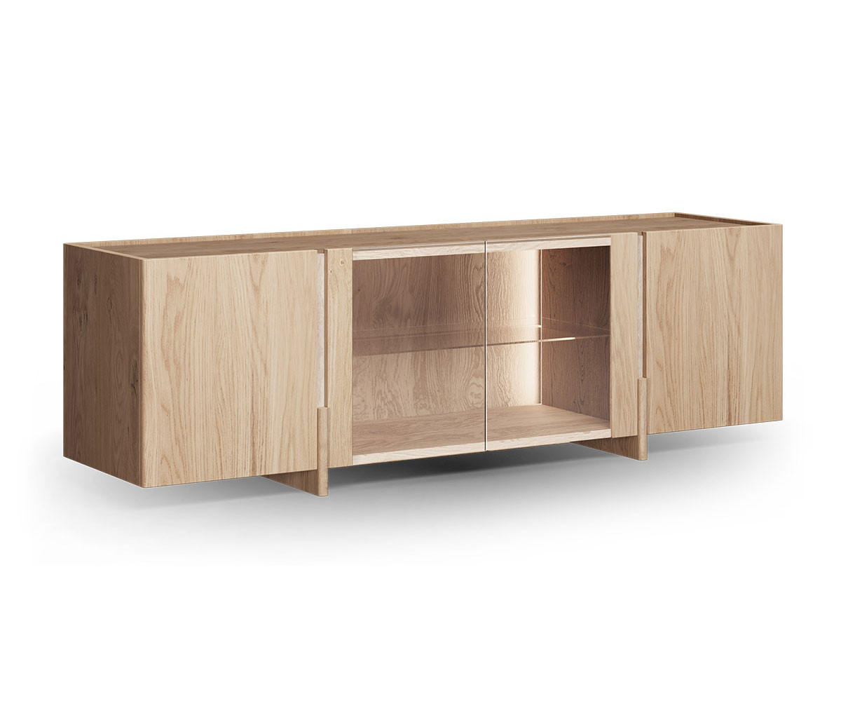 LOWBOARD Travertino Wildeiche gebleicht / Travertin Naturstein 180 / 46 / 56cm - Wildeiche, Holz (180/56/46cm) - Feldmann-Wohnen