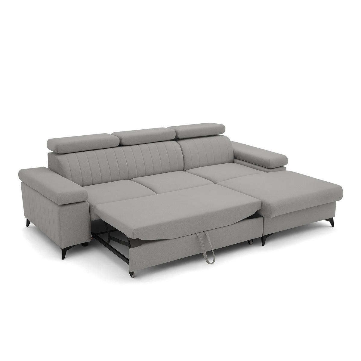 ECKSOFA FELIX L Rechts mit Schlaffunktion Velours Grau - Schwarz/Grau, Holz/Textil (176/257cm) - Muffo