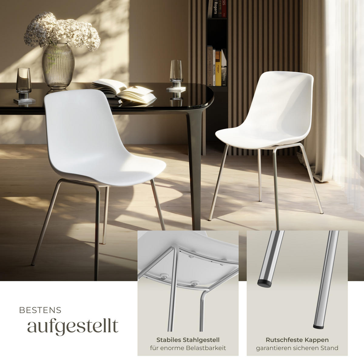 KUNSTSTOFFSTUHL 2er Set Mave 46 x 55 x 80 5 cm weiß/chrom - Weiß, Textil (46/80.5/55cm) - tectake
