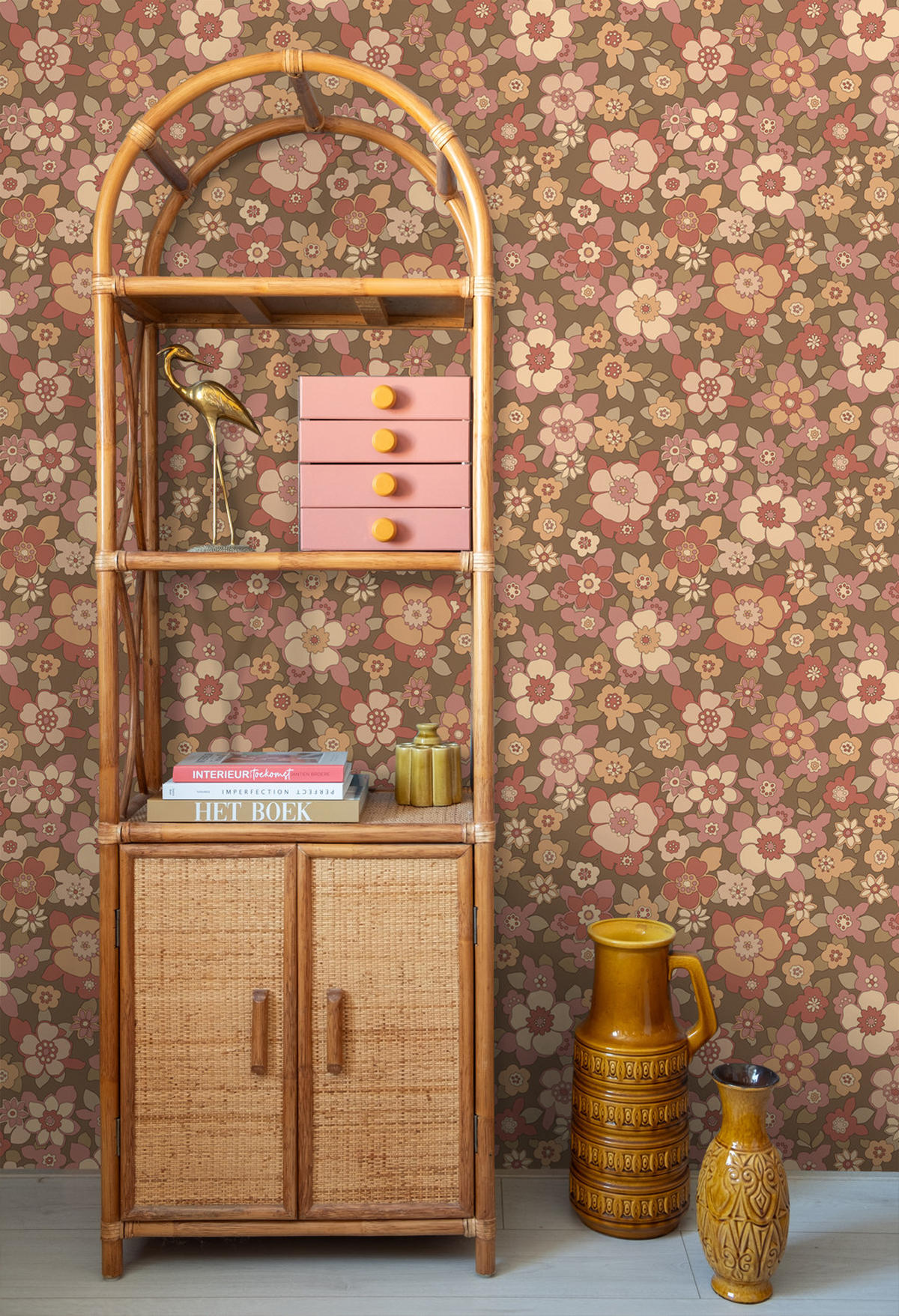 TAPETE Retro Blumen 50 x 900 cm - Pink, Papier (50/900cm) - ESTAhome