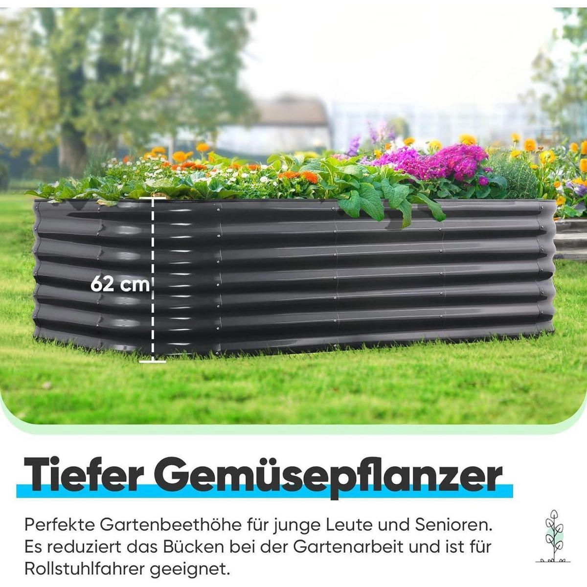 HOCHBEET Metall Grau 201 x 107 x 62 cm - Schwarz, Metall (107/62/201cm)