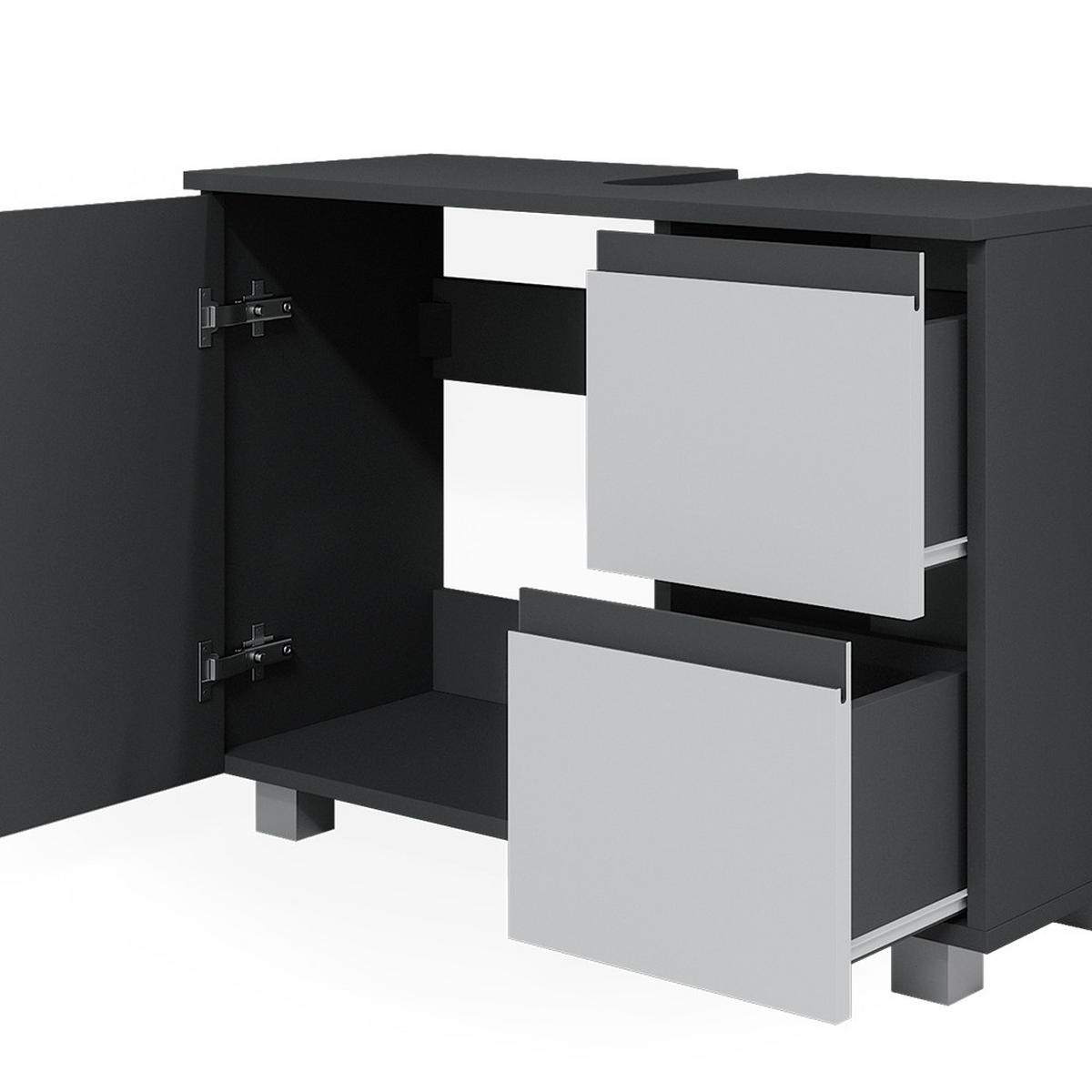 WASCHBECKENUNTERSCHRANK J-Shape Anthrazit/Weiß 80 x 60.8 cm - Anthrazit/Weiß, Holzwerkstoff (80/60.8/33cm) - Vicco