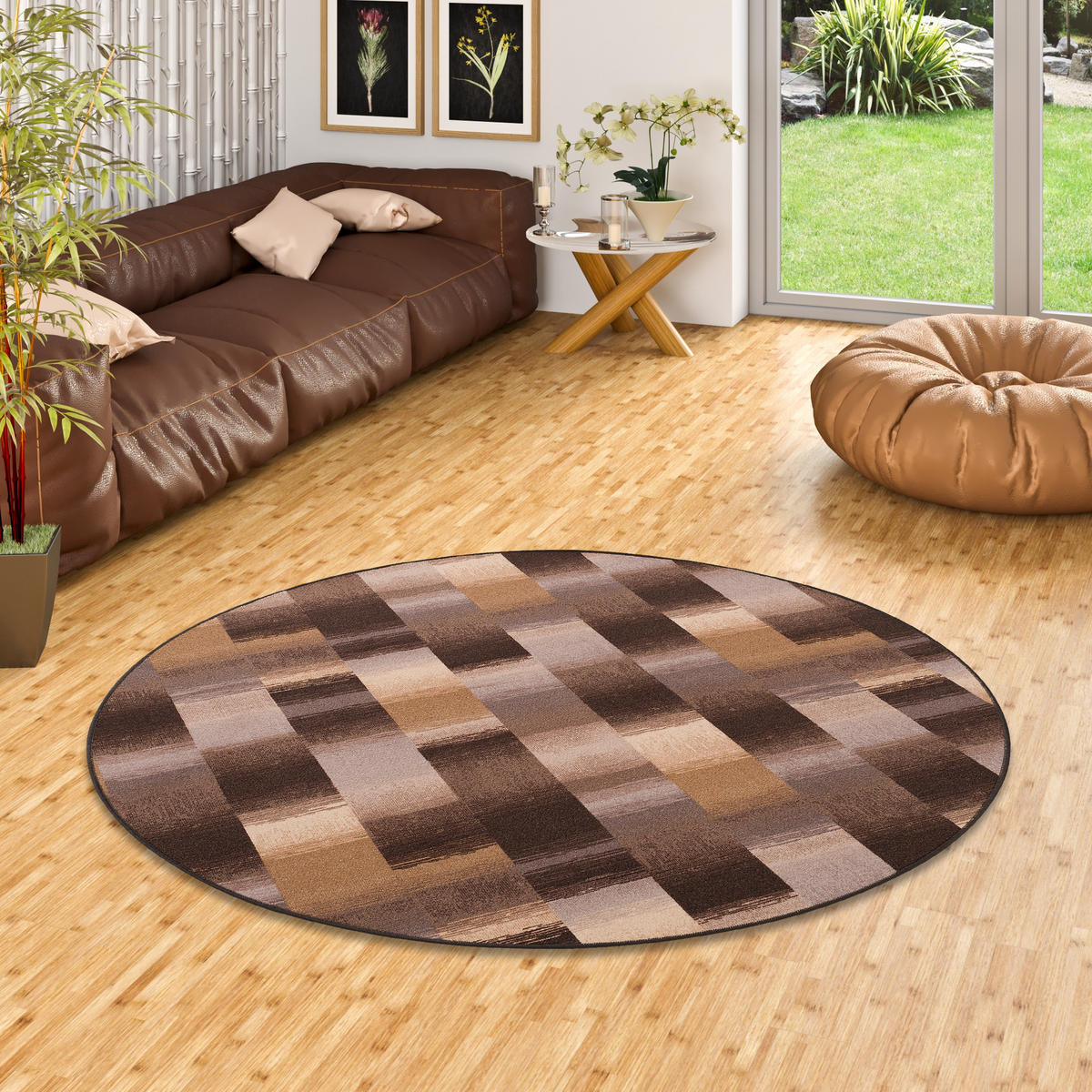 DESIGNER VELOUR TEPPICH MYSTIC KARO RUND - Braun, Textil (133/133cm) - Snapstyle