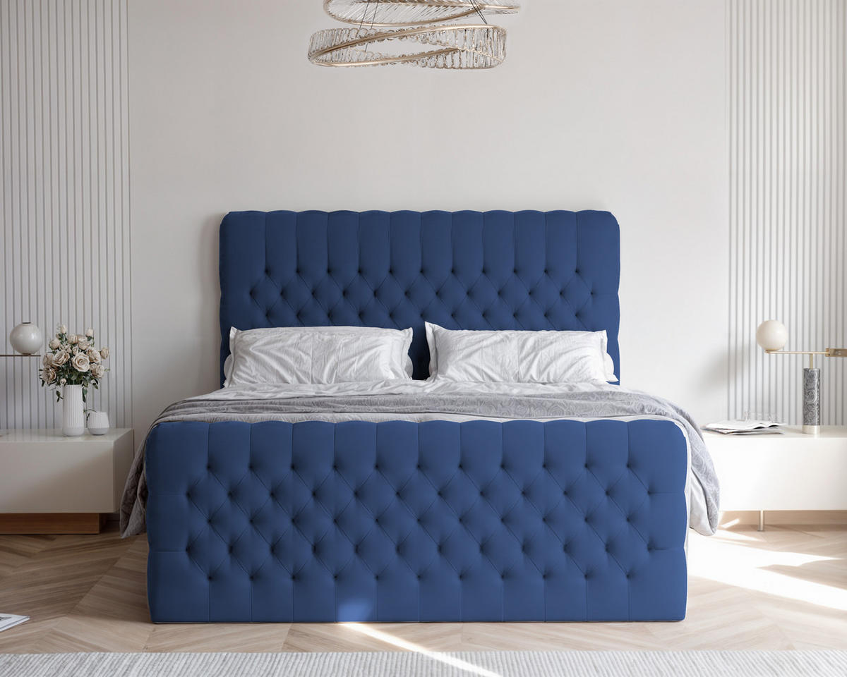 BOXBETT ALBA PLUS 120/200 cm mit Matratze und Topper, Marineblau - Dunkelblau, Textil (120/200cm) - Idohome