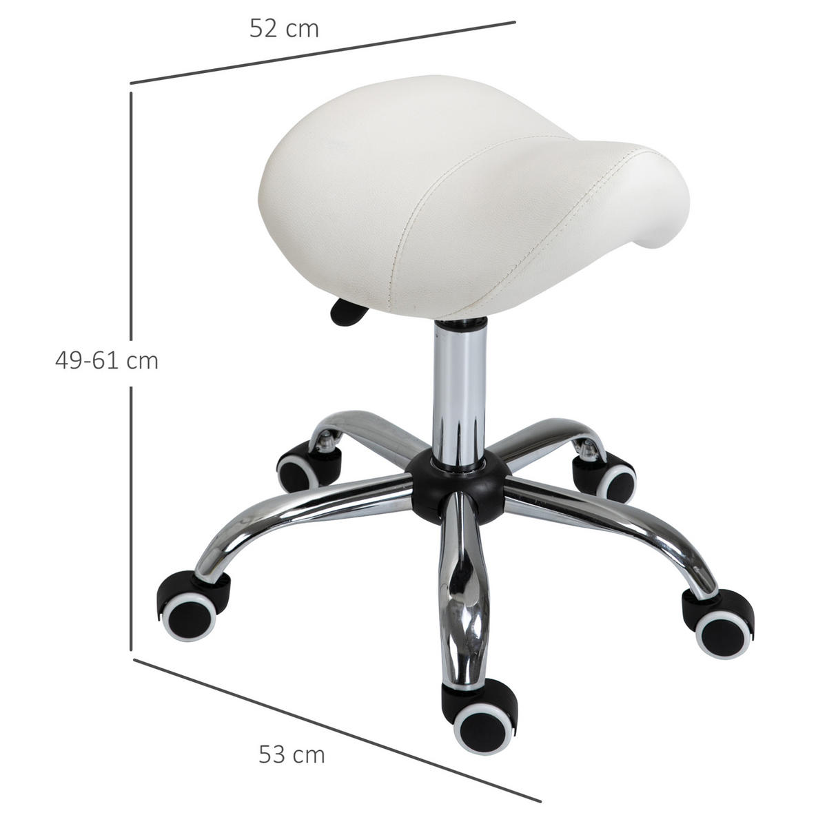 ROLLHOCKER höhenverstellbar 49 - 61 cm Weiß - Weiß, Kunststoff (53/49/52cm) - Meubliv