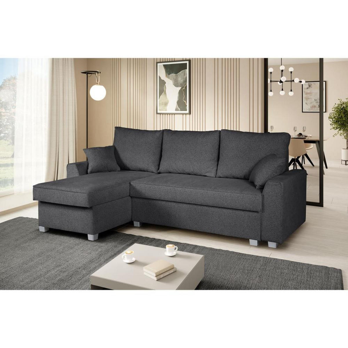 ECKSCHLAFSOFA Teramo dunkelgrau - Dunkelgrau/Schwarz, Kunststoff/Textil (235/150cm) - Beautysofa