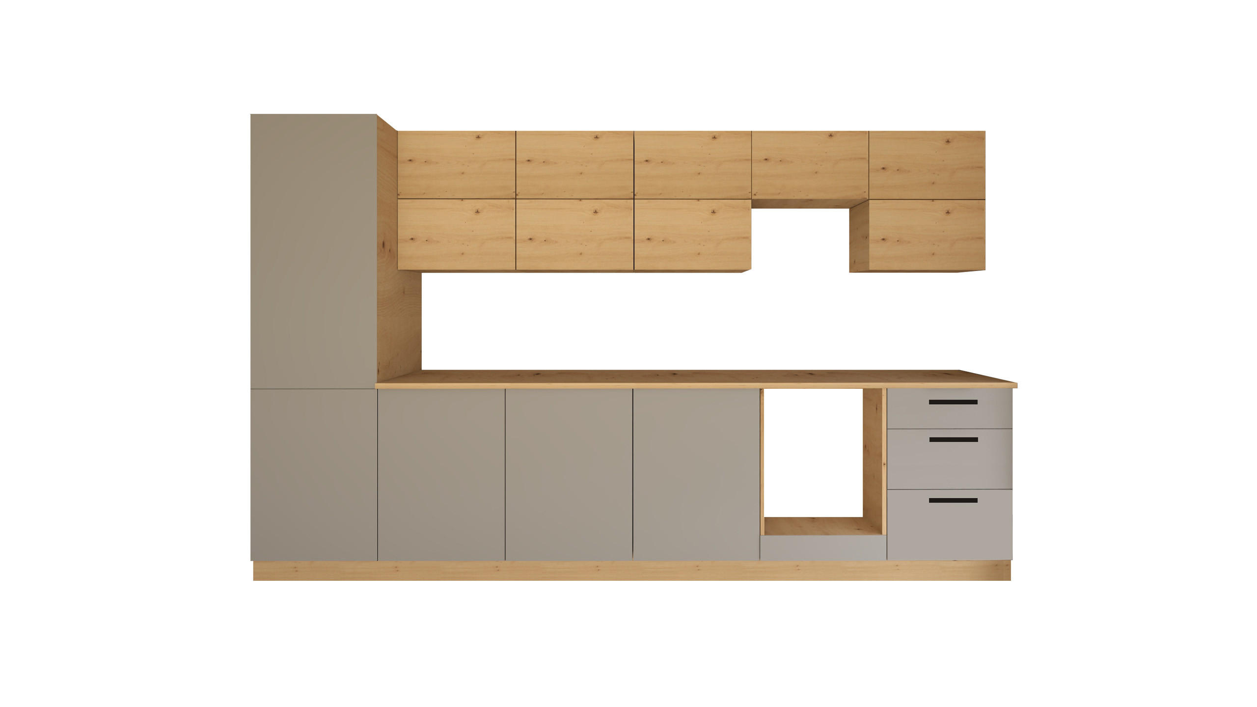 KÜCHENZEILE 360 cm - Nexa KÜ-LN-002 - in Beige & Woodline / Matt - Beige/Schwarz, Holz/Metall (360/212/58cm) - ROYAL24_MARKT