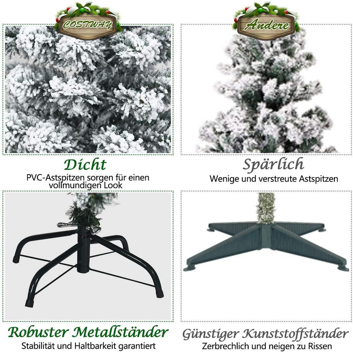 WEIHNACHTSBAUM Grün - Grün, Kunststoff (225cm) - COSTWAY