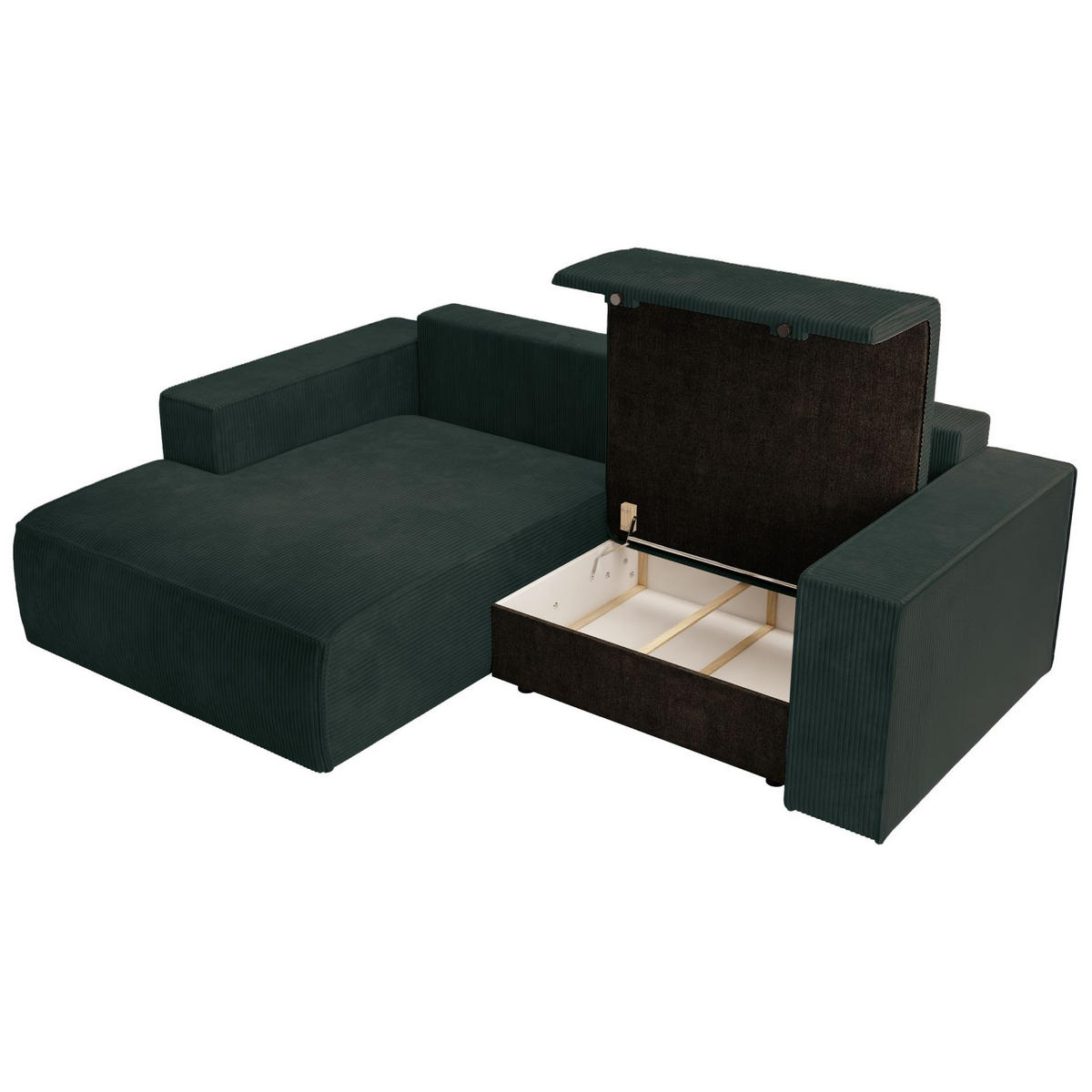 ECKSOFA Farese Mini mit Cordbezug Dunkelgrün, links - Dunkelgrün/Schwarz, Textil (240/167cm) - Selsey