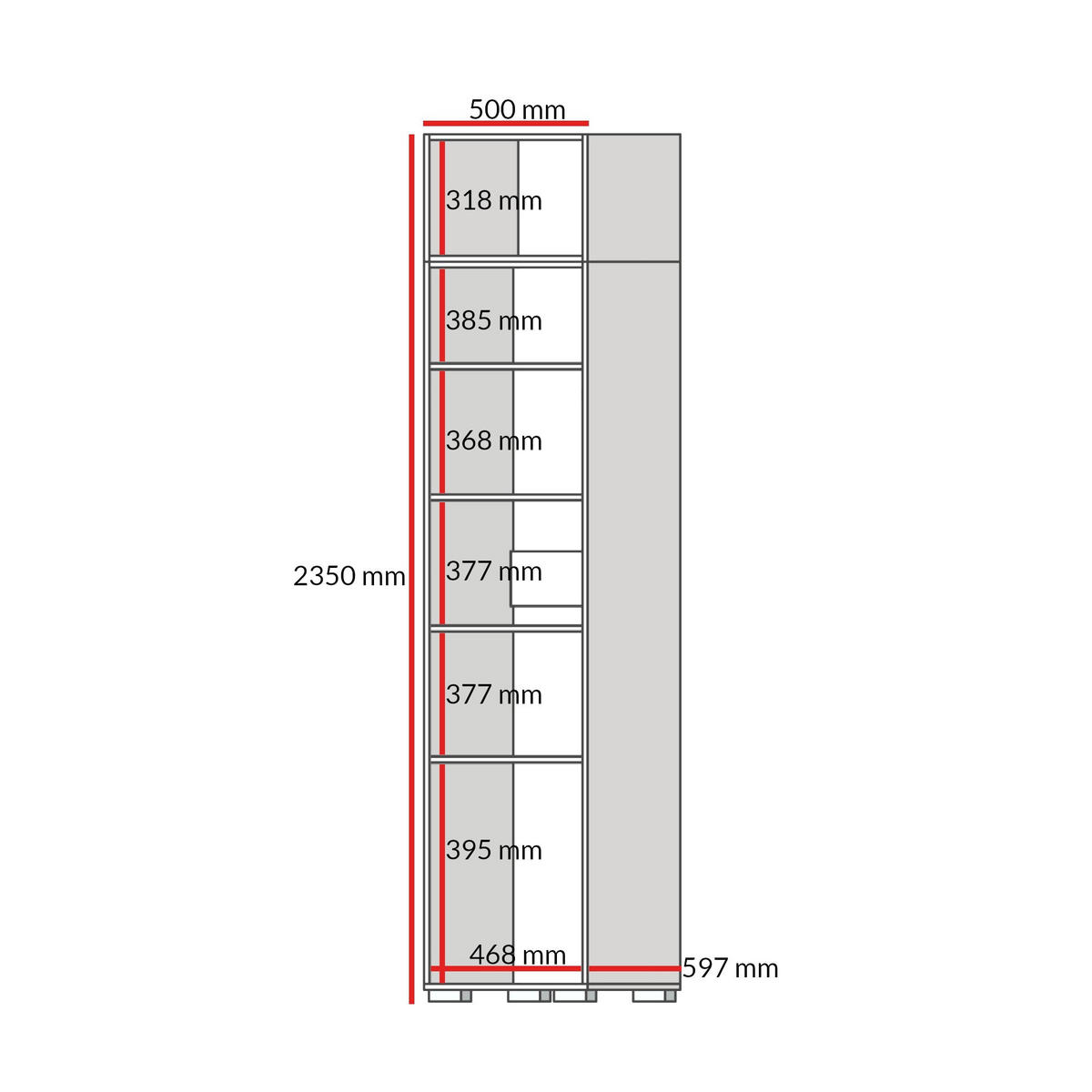 DREHTÜRENSCHRANK mit Einlegeböden und Aufsatz Napoli 1D 50 Weiß (schwarzer oder goldener Griff) - Silberfarben/Schwarz, Holzwerkstoff/Kunststoff (50/35/60cm) - mzm24