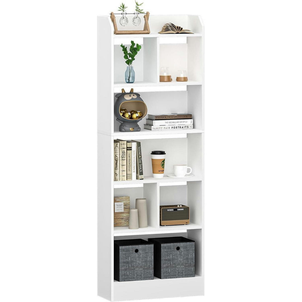 BÜCHERREGAL 6 Fächer Weiß 24 x 60 x 170 cm - Weiß, Holzwerkstoff (60/170/24cm)