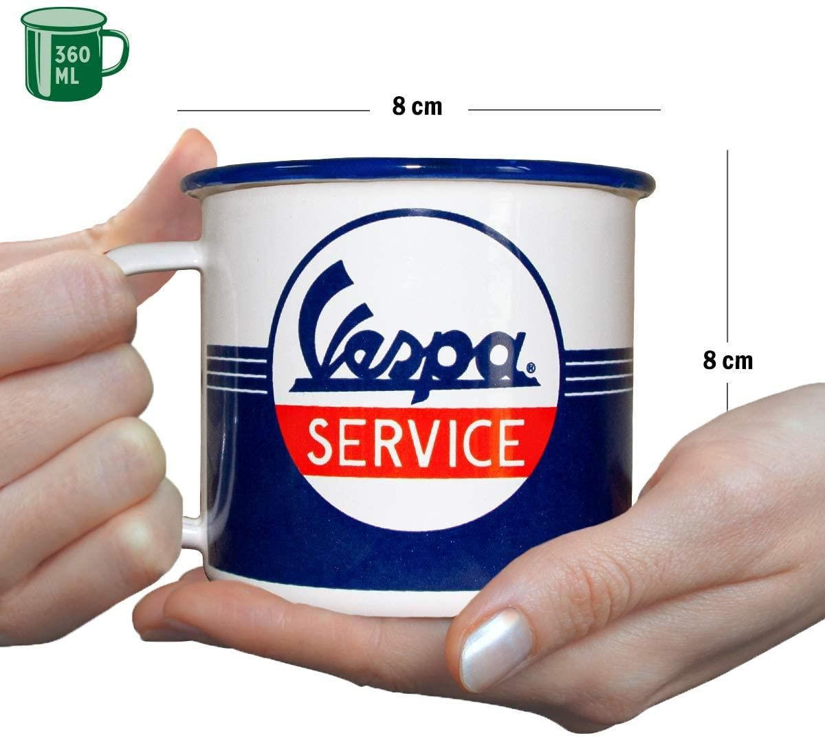 EMAILLE-BECHER 360 ml Vespa Service - Kirschrot/Weiß, Metall (0.36L) - Nostalgic-Art