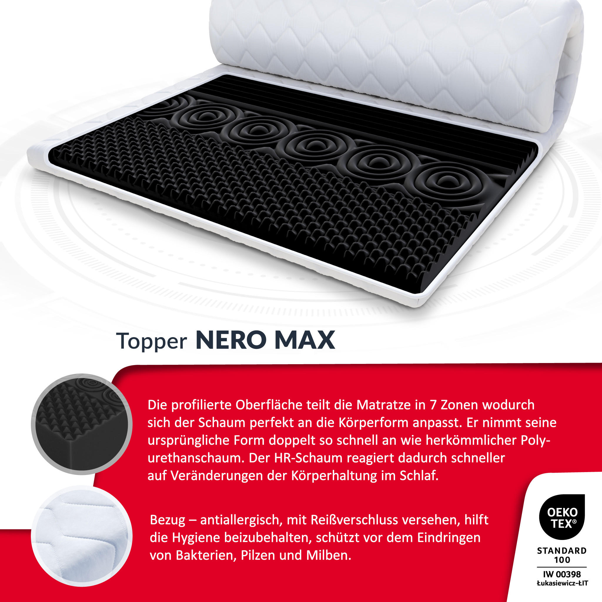 Thumbnail - FDM Topper, Weiß, Textil, H3, Füllung: Schaumstoff, Rechteckig, 120x200 cm, Oeko-Tex® Standard 100, Schlafzimmer, Matrat...