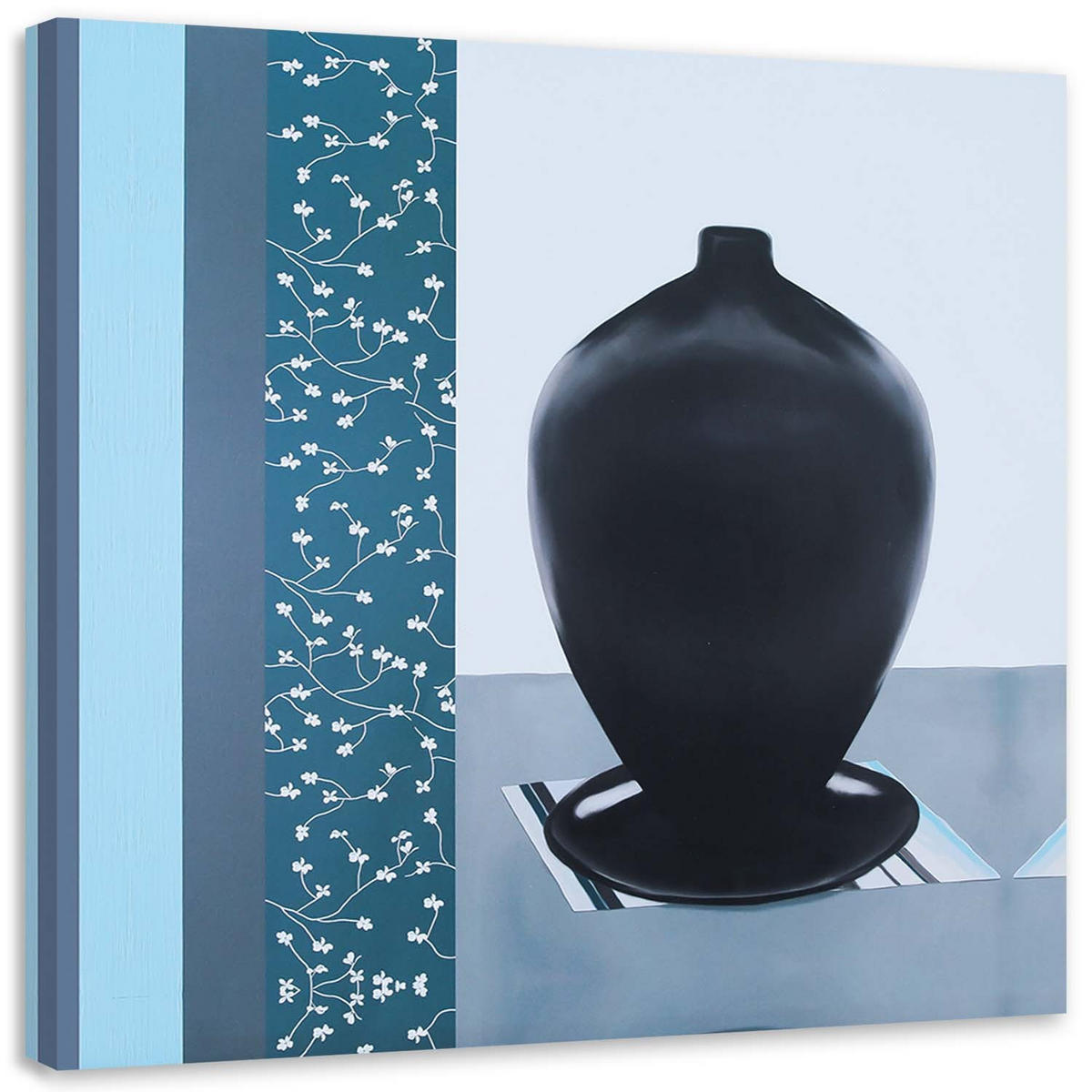 WANDBILD schwarzer krug mit ständer - Blau, Textil (50/50cm) - Feeby