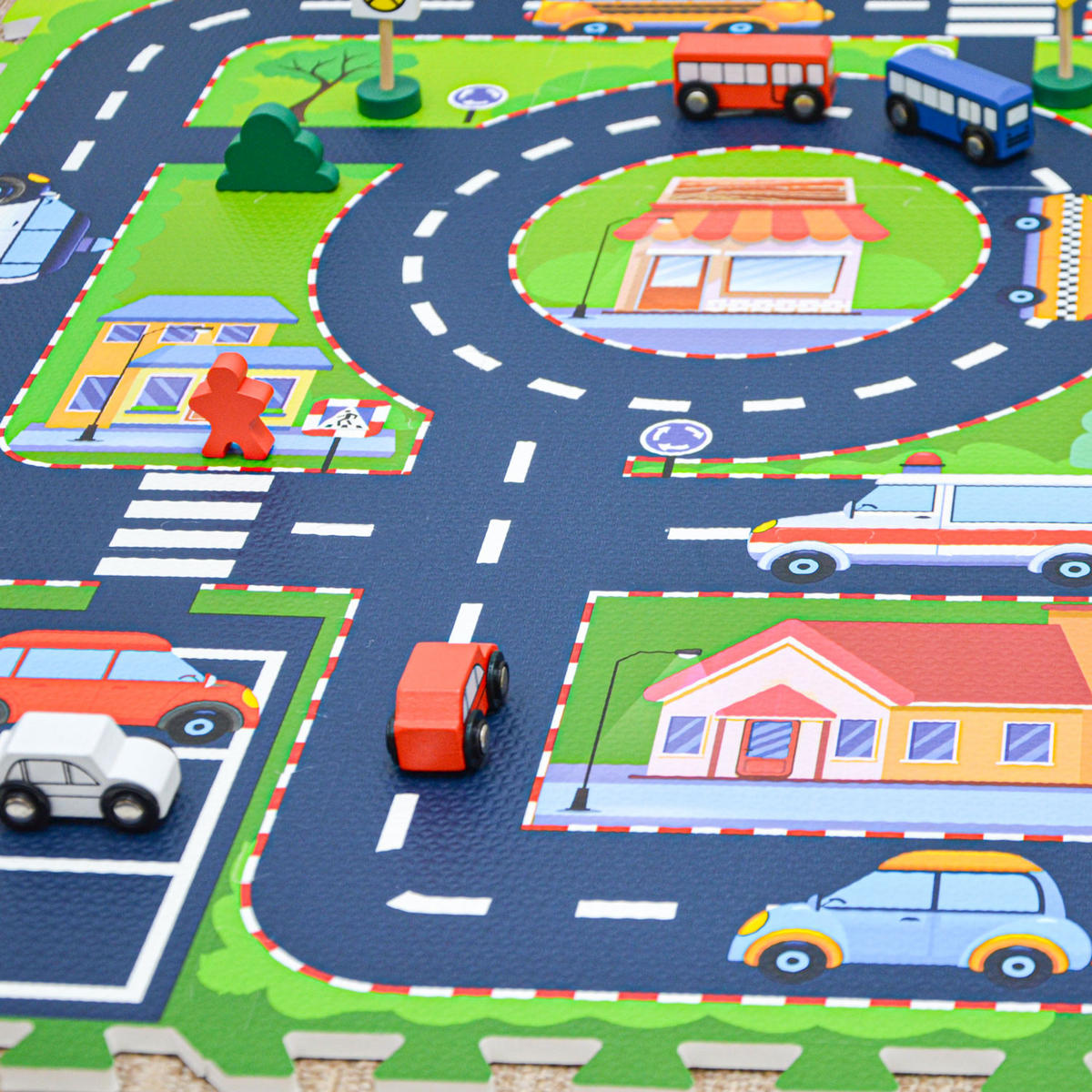 SPIELMATTE STRASSE- 120/90 cm Puzzlematte Grün - Multicolor, Kunststoff (30/30cm) - Littletom