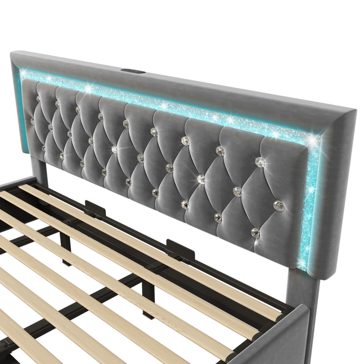 POLSTERBETT 180/200 cm in Grau Samt mit Bettkasten, LED und USB - Grau, Holzwerkstoff/Textil (180/200cm) - WISHDOR