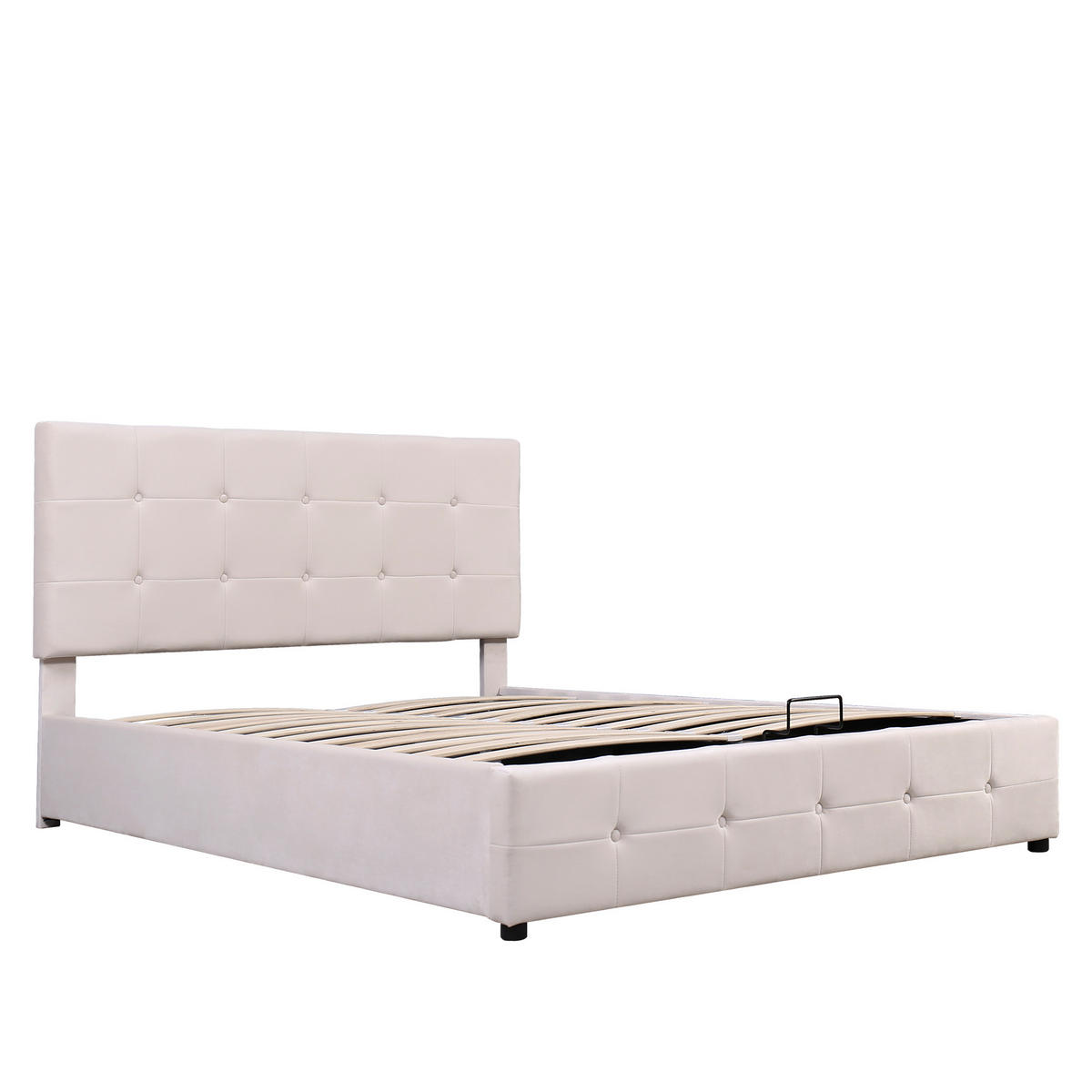 POLSTERBETT 140/200 cm Cremeweiß mit Stauraum aus Samt mit hydraulischem Bettkasten - Weiß, Textil (140/200cm) - OKWISH