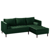 ECKSOFA - Samt - Dunkelgrün/Dunkelbraun, Birkenholz/Textil (201/155cm) - home24